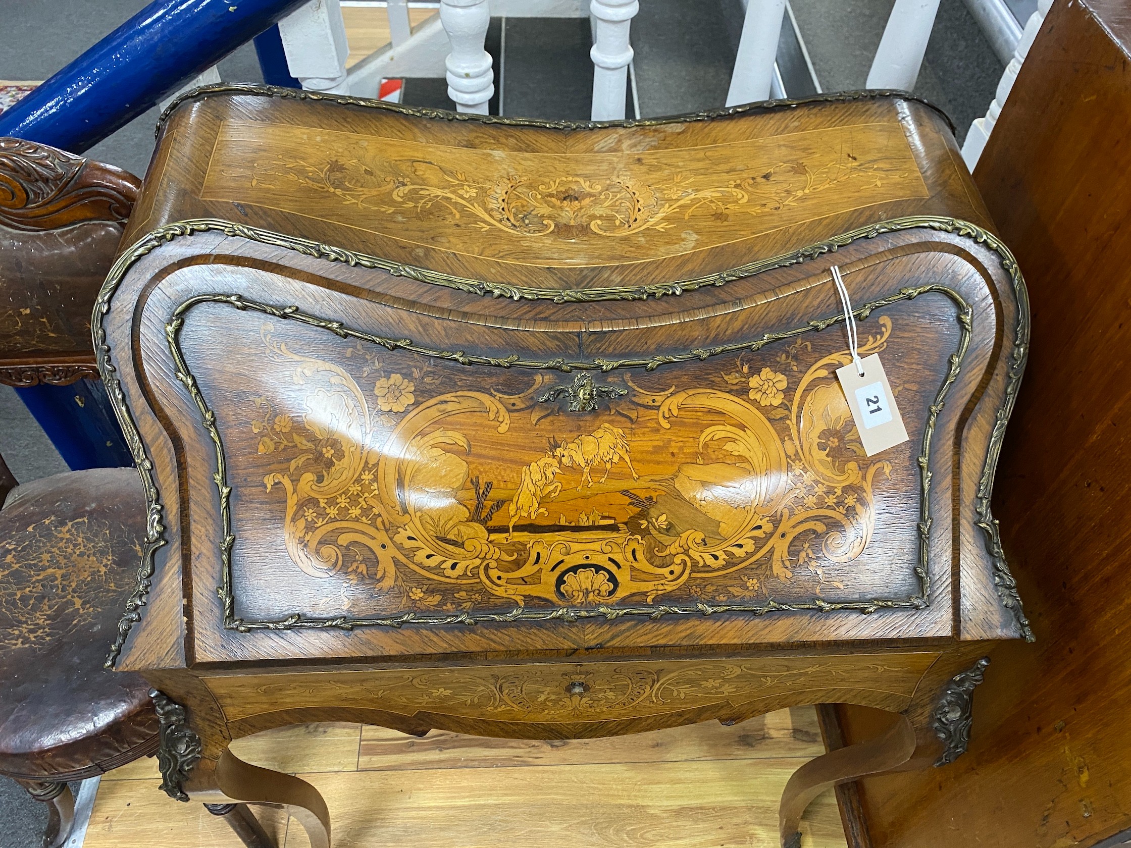 A 19th century French gilt metal mounted kingwood bonheur du jour, width 70cm, depth 47cm, height 98cm